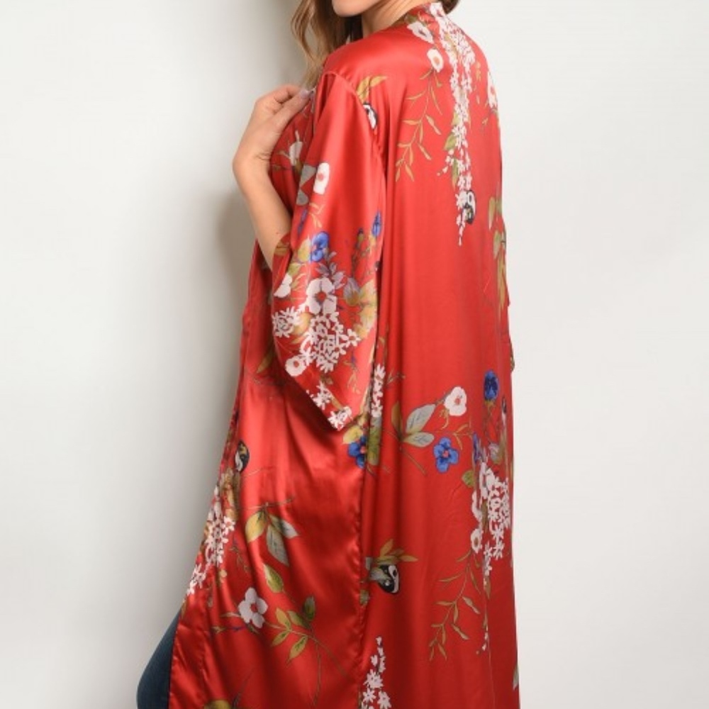 "RED DRAGON"  SATIN KIMONO - Picture 2 of 8